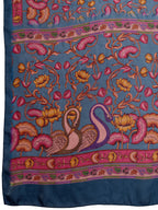 Teal Blue Soft Fendy Silk Saree with Kalamkari Digital Prints