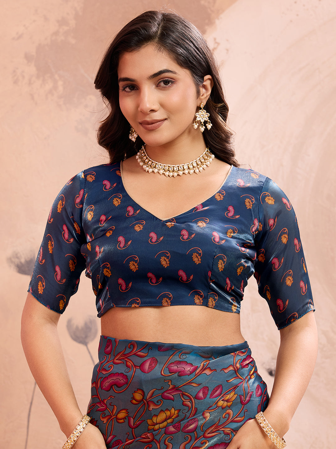 Teal Blue Soft Fendy Silk Saree with Kalamkari Digital Prints