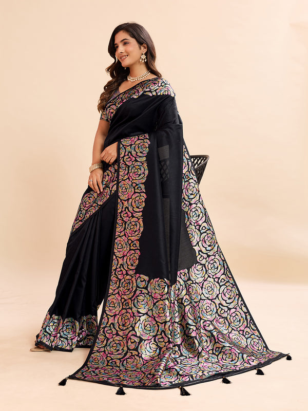Black Soft Banarasi Silk Saree
