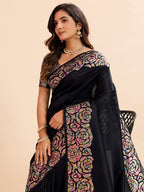Black Soft Banarasi Silk Saree