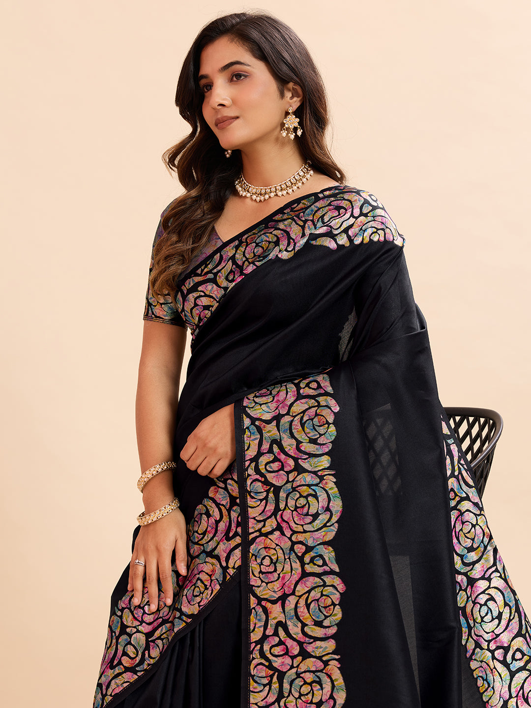 Black Soft Banarasi Silk Saree