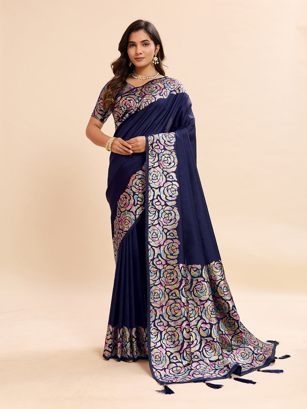 Navy Blue Soft Banarasi Silk Saree