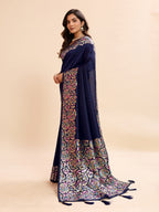 Navy Blue Soft Banarasi Silk Saree
