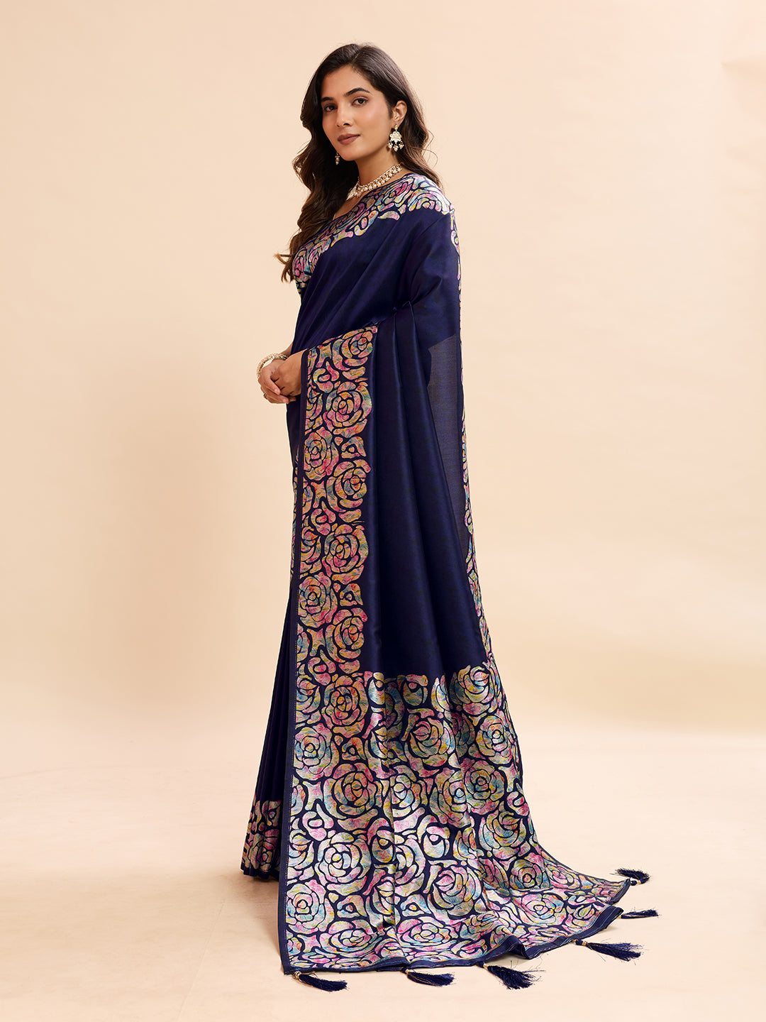 Navy Blue Soft Banarasi Silk Saree