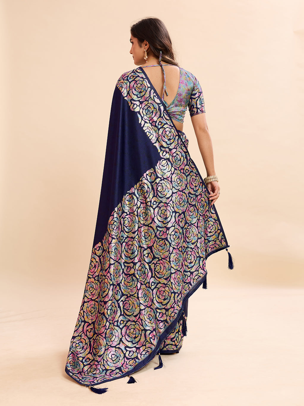 Navy Blue Soft Banarasi Silk Saree