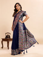 Navy Blue Soft Banarasi Silk Saree