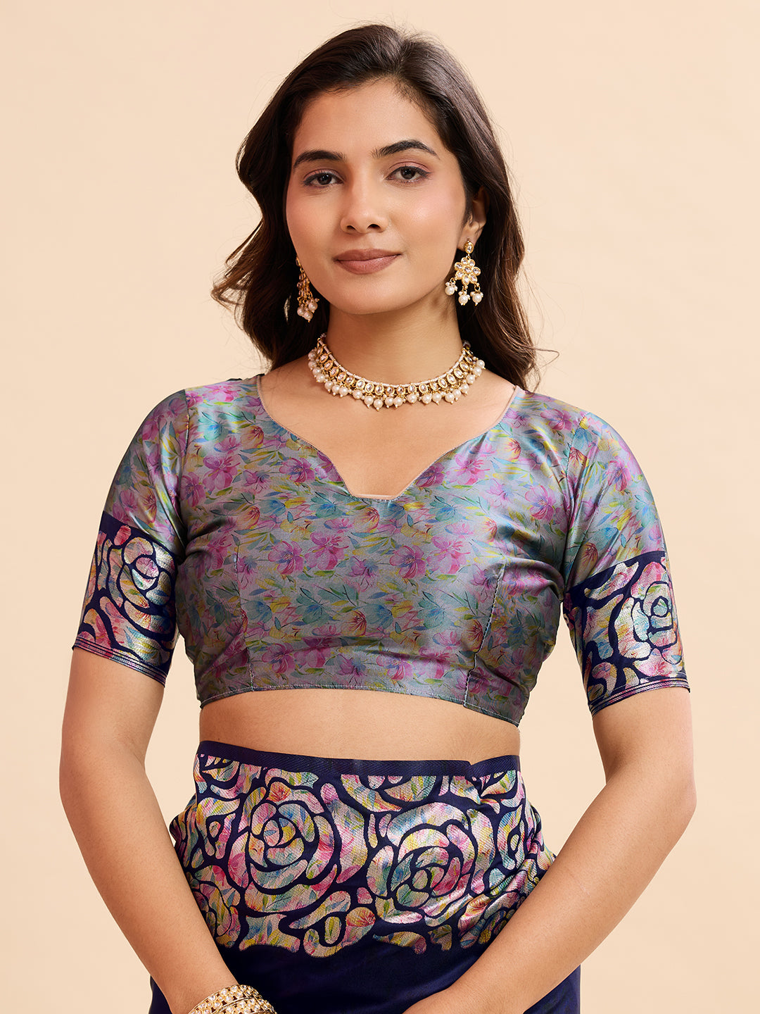 Navy Blue Soft Banarasi Silk Saree