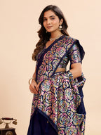 Navy Blue Soft Banarasi Silk Saree