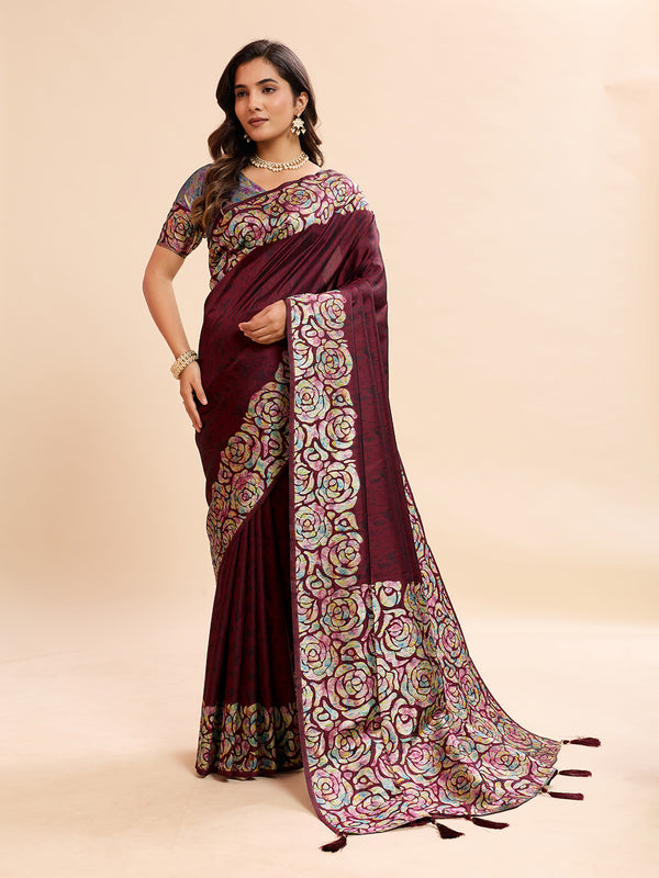 Maroon Soft Banarasi Silk Saree