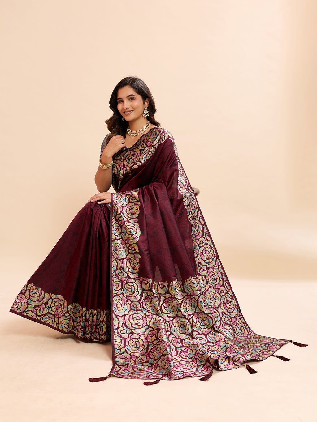 Maroon Soft Banarasi Silk Saree