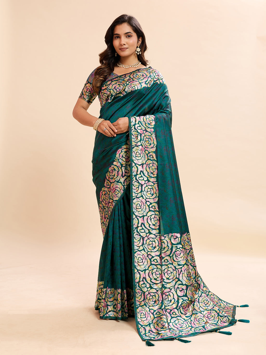 Teal Blue Soft Banarasi Silk Saree