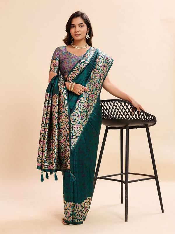 Teal Blue Soft Banarasi Silk Saree