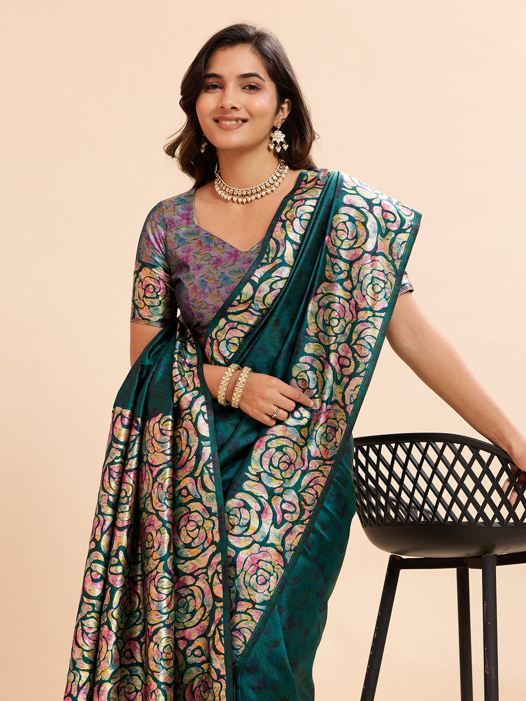 Teal Blue Soft Banarasi Silk Saree