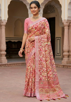 Linen Cotton Saree with Floral Digital Prints