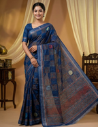 Soft Linen Cotton Saree with Ajrakh Digital Prints