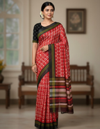 Soft Linen Cotton Saree with Ikkat Digital Prints & Silver Zari Border