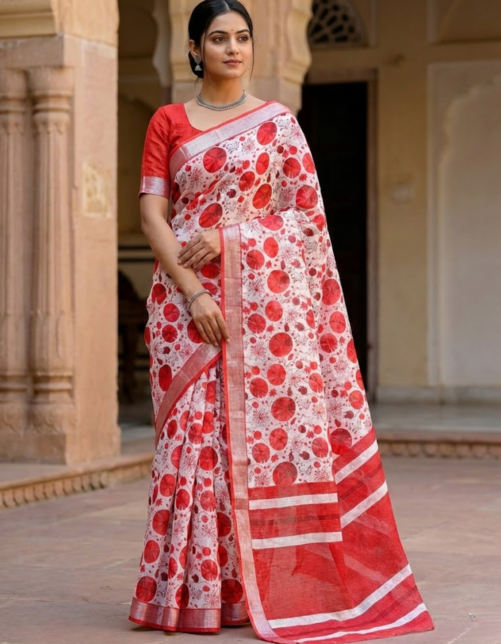 Soft Linen Cotton Saree with Digital Prints