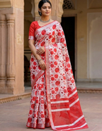 Soft Linen Cotton Saree with Digital Prints
