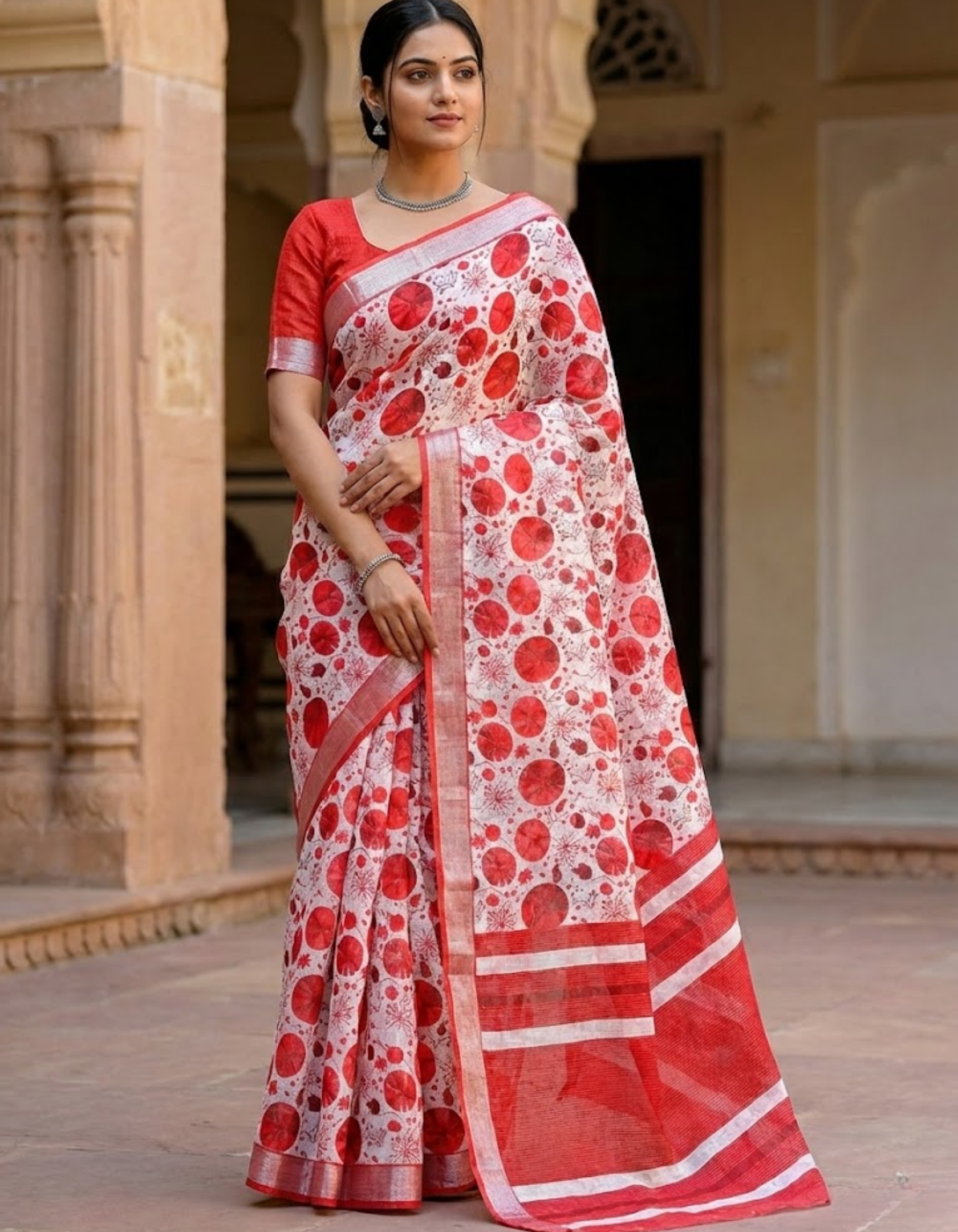 Soft Linen Cotton Saree with Digital Prints