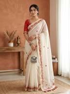 Ruhaniya Tussar Silk Saree – Cream Red Gotta Patti & Zari Bentex Border Work