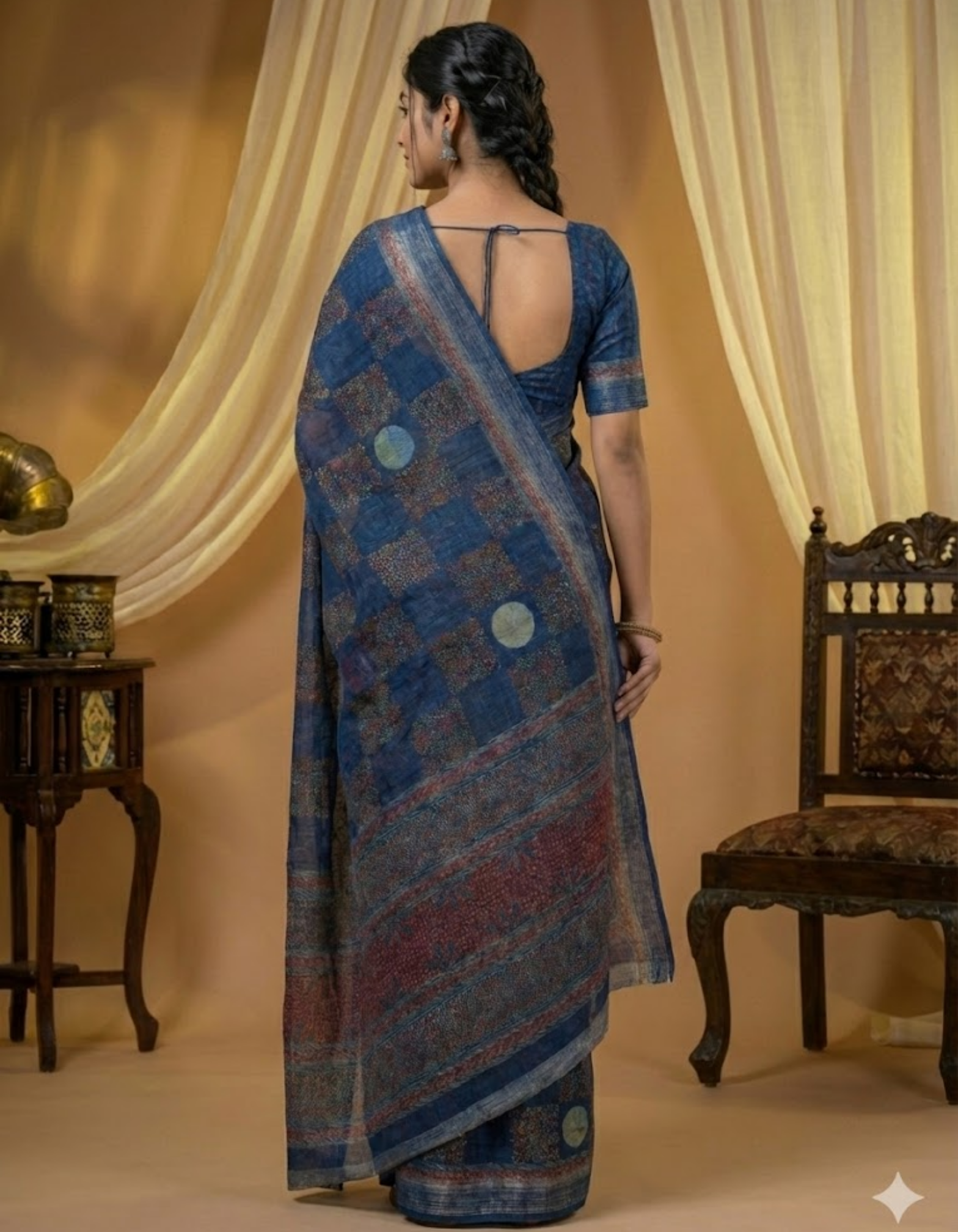 Soft Linen Cotton Saree with Ajrakh Digital Prints