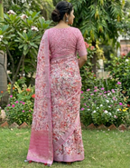 Multicolor Linen Cotton Saree with Floral Digital Prints