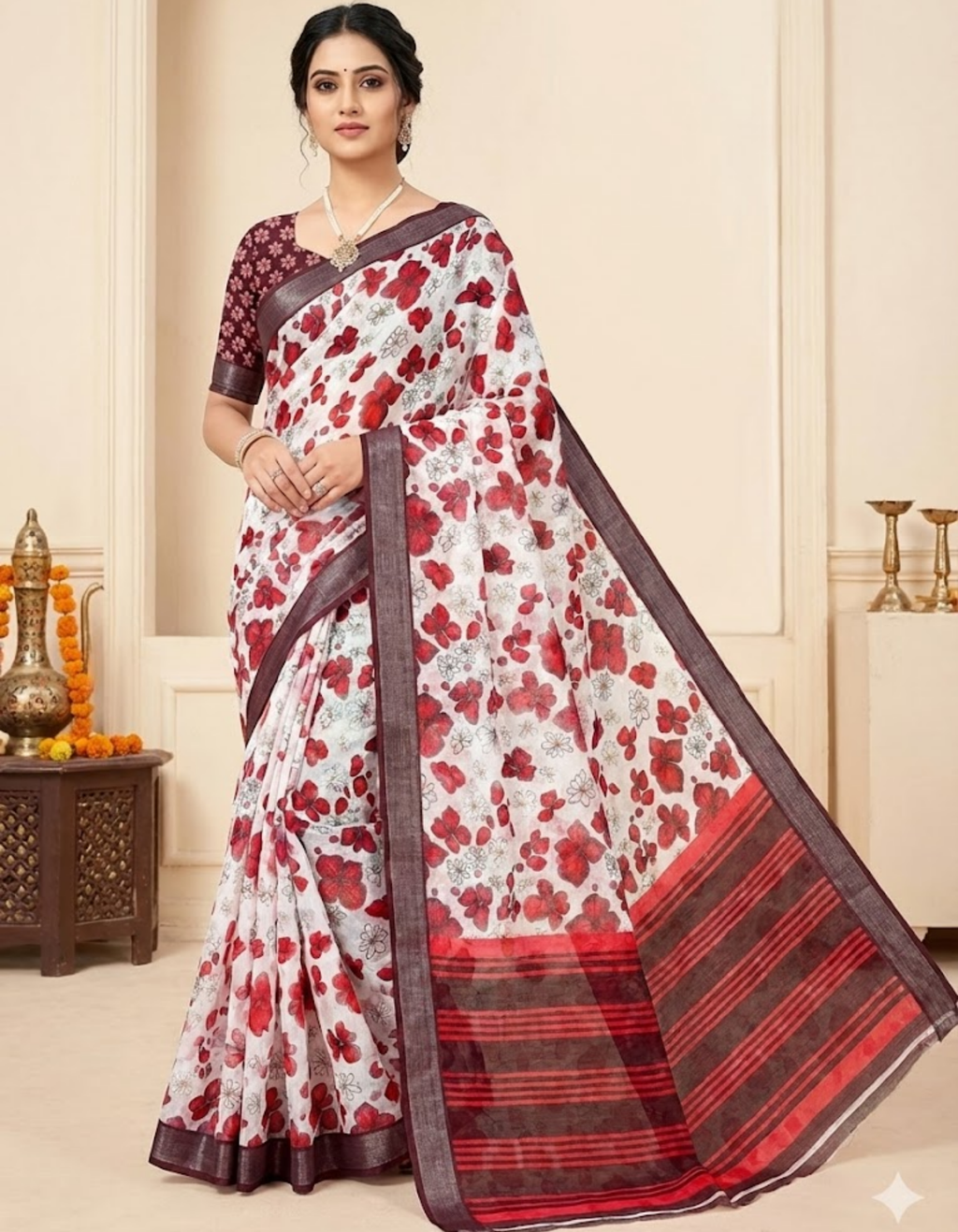 Soft Linen Cotton Saree with Digital Prints