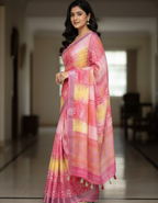 Multicolor Linen Cotton Saree with Floral Digital Prints