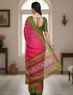Soft Linen Cotton Saree with Ikkat Digital Prints & Silver Zari Border
