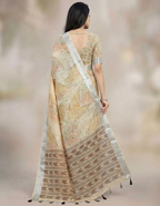 Linen Cotton Saree with Floral Digital Prints