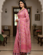 Multicolor Linen Cotton Saree with Floral Digital Prints