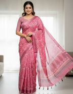 Multicolor Linen Cotton Saree with Floral Digital Prints