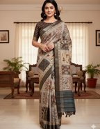 Linen Cotton Saree with Floral Digital Prints