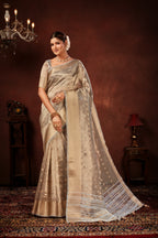 Grey Soft Tissue Silk Saree with Mirror Work
