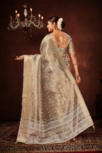Grey Soft Tissue Silk Saree with Mirror Work