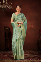 Turquoise Blue Soft Tissue Silk Saree with Mirror Work