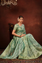 Turquoise Blue Soft Tissue Silk Saree with Mirror Work