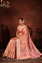 Cherry Pink Soft Tissue Silk Saree with Mirror Work