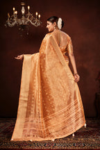 Rust Orange Soft Tissue Silk Saree with Mirror Work