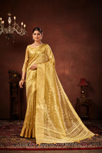 Gold Soft Tissue Silk Saree with Mirror Work
