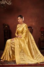 Gold Soft Tissue Silk Saree with Mirror Work
