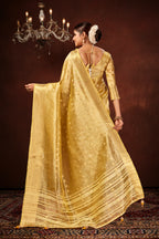 Gold Soft Tissue Silk Saree with Mirror Work