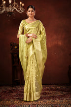 Mehendi Soft Tissue Silk Saree with Mirror Work