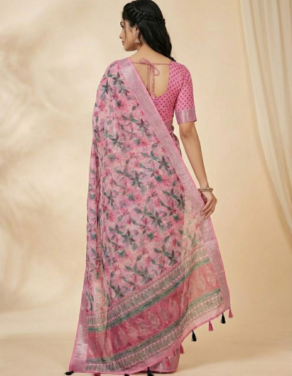 Linen Cotton Saree with Floral Digital Prints