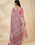 Linen Cotton Saree with Floral Digital Prints