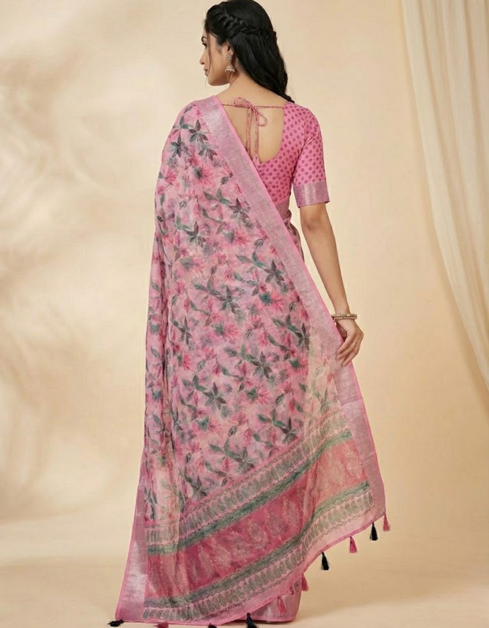 Linen Cotton Saree with Floral Digital Prints