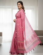 Multicolor Linen Cotton Saree with Floral Digital Prints