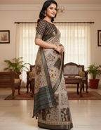 Linen Cotton Saree with Floral Digital Prints