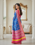 Royal Blue Soft Silk Saree with Patola Digital Prints & Tassel Pallu