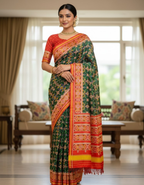Green Soft Silk Saree with Patola Digital Prints & Tassel Pallu
